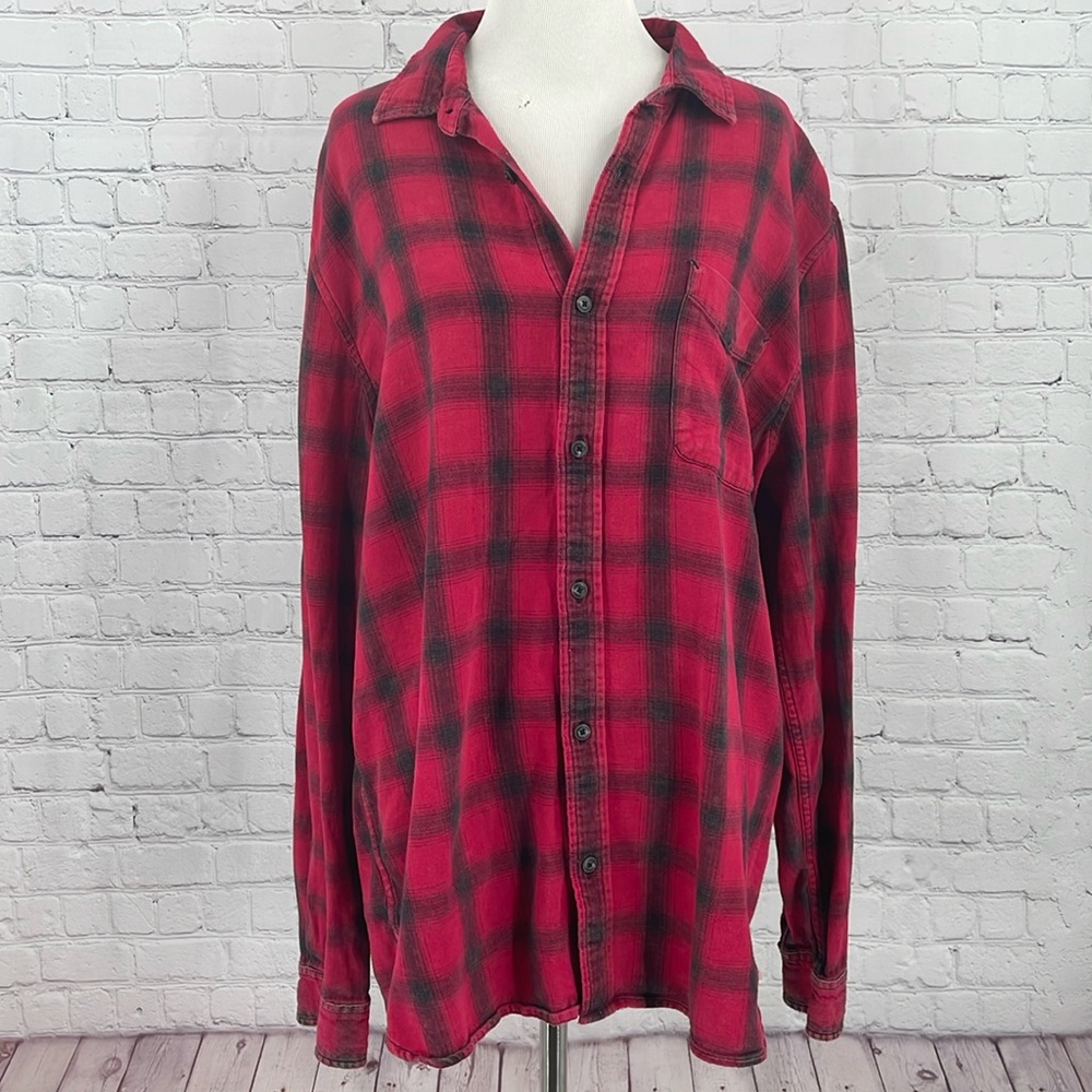 Men’s AG Adriano Goldschmied XL Poppy Red Button Down Flannel Fall Outdoors